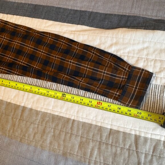 Basics Casual Button Down Mens Medium Brown Navy Plaid Dress Flannel Shirt - Picture 6 of 6